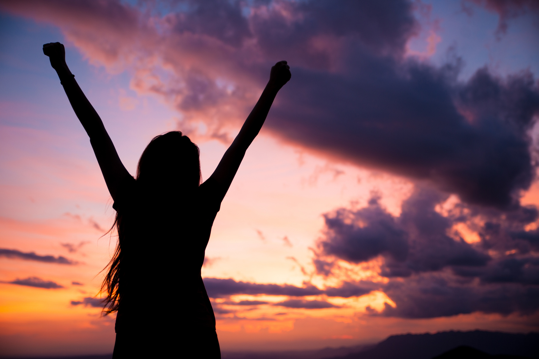 Woman Gesturing Success Silhouette  